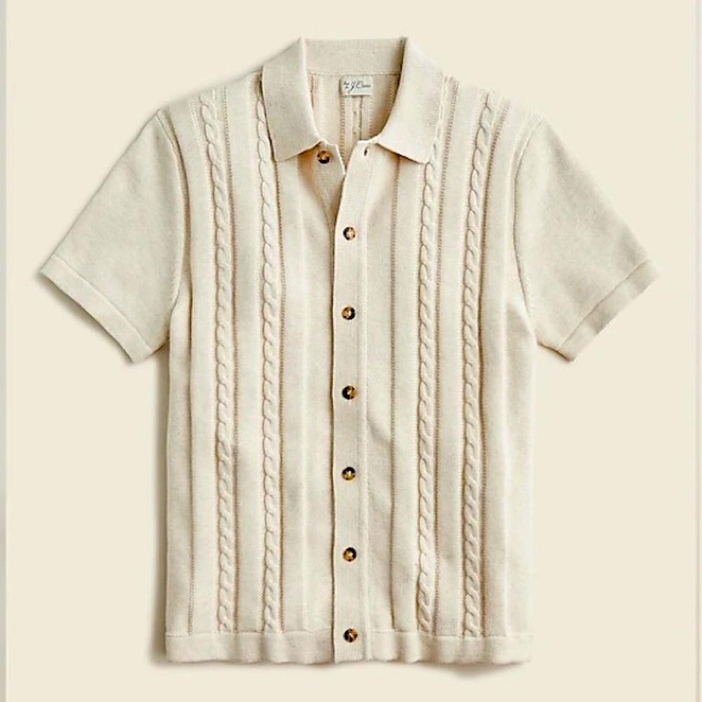 J. Crew Cotton cable-knit short-sleeve polo cardigan sweater